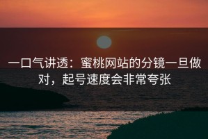 一口气讲透：蜜桃网站的分镜一旦做对，起号速度会非常夸张