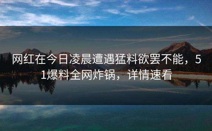 网红在今日凌晨遭遇猛料欲罢不能，51爆料全网炸锅，详情速看