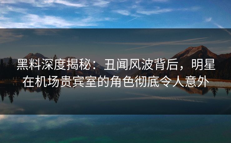 黑料深度揭秘：丑闻风波背后，明星在机场贵宾室的角色彻底令人意外
