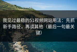 我见过最稳的51视频网站用法：先抓新手路径，再谈其他（最后一句最关键）
